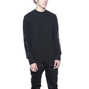 GIVENCHY Men's Crewneck Sweater with Faux Leather Accents Men BLACK Sweaters &